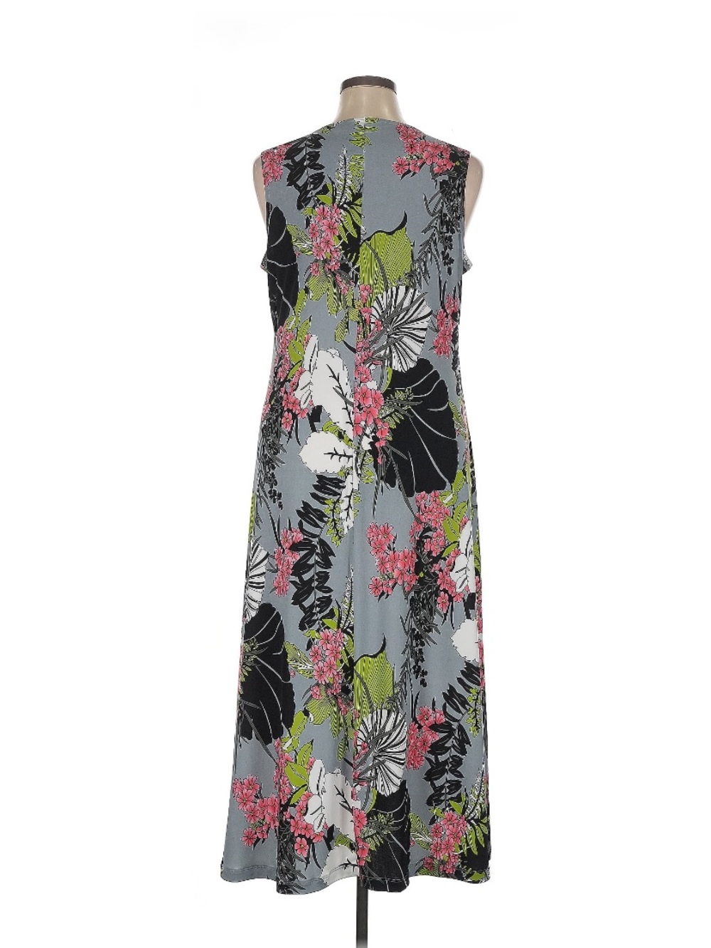 Attitudes by Renee Floral Sleeveless Maxi Dress in Gray, Pink, Black & Green - Picture 2 of 5